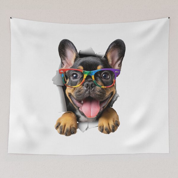 Item preview, Cute French bulldog sticking its head out of the hole in white paper designed and sold by Eakpixx.