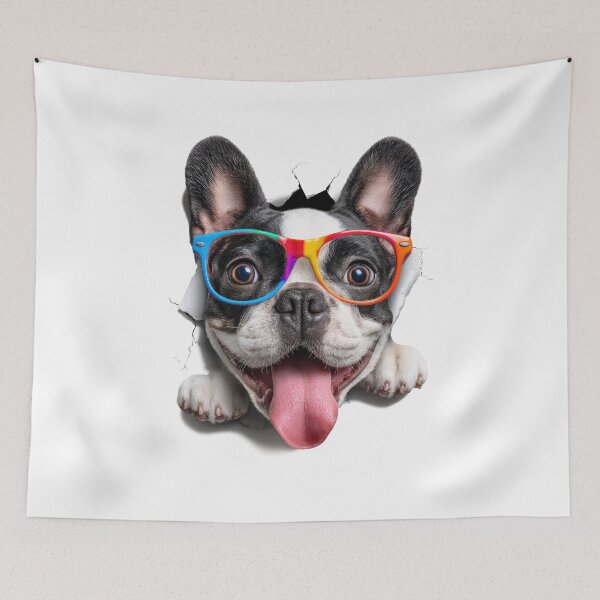 Item preview, Cute French bulldog sticking its head out of the hole in white paper designed and sold by Eakpixx.