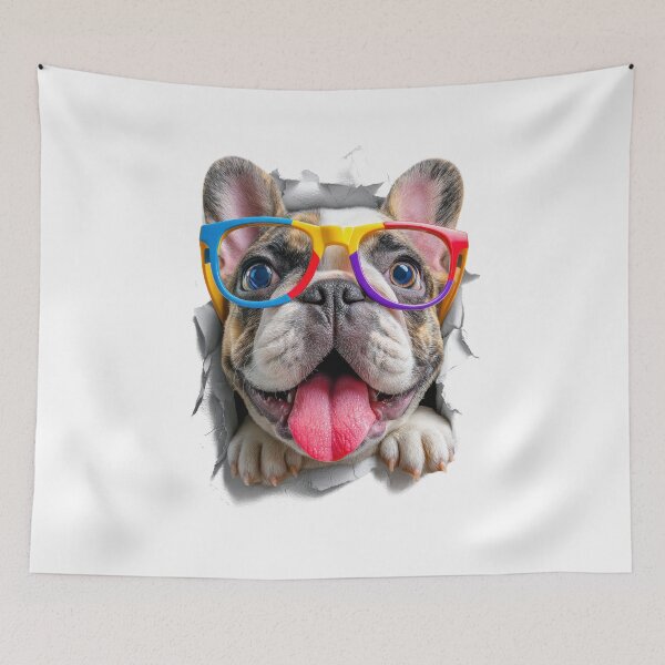Item preview, Cute French bulldog sticking its head out of the hole in white paper designed and sold by Eakpixx.