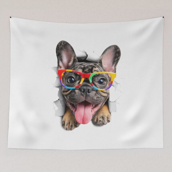 Item preview, Cute French bulldog sticking its head out of the hole in white paper designed and sold by Eakpixx.