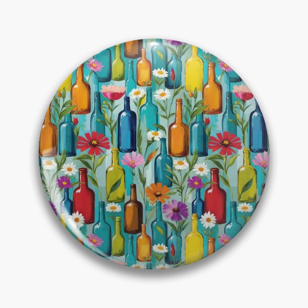 Item preview, Colorful Glass Bottles With Wildflowers And Soothing Teal Background designed and sold by CarrollGene.