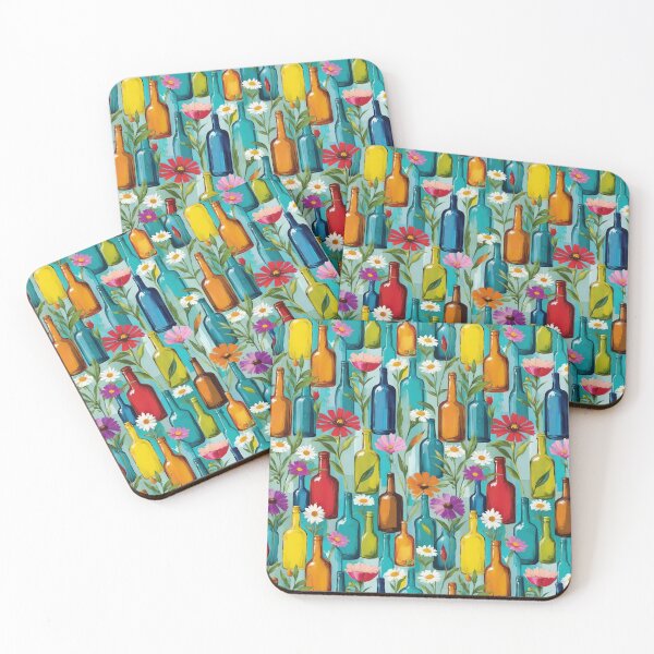 Item preview, Colorful Glass Bottles With Wildflowers And Soothing Teal Background designed and sold by CarrollGene.