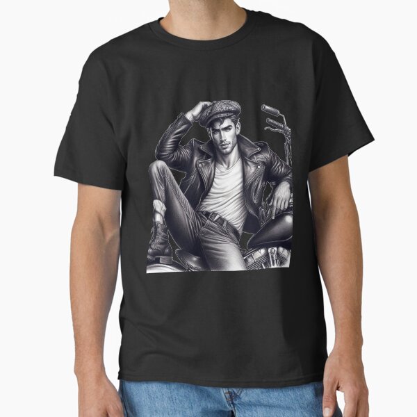 Item preview, 1940s Vintage Black & White Tom of Finland Tribute Biker Gay Pride Graphic Design designed and sold by ItsAKinkThing.