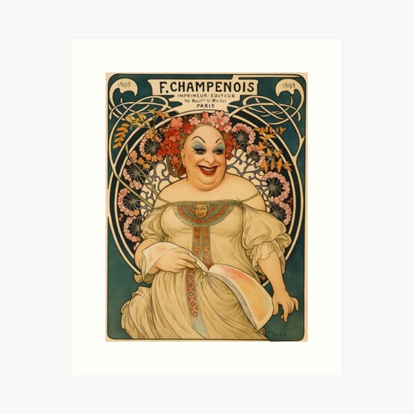 Aperçu de l'œuvre Alphonse Mucha, F. Champenois Divine Drag Art Nouveau  créée et vendue par Shoot-The-Moon.