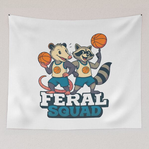 Item preview, FERAL SQUAD - CARTOON BASKETBALL TEAM OPOSSUM AND THE RACCOON designed and sold by justyna-s28.