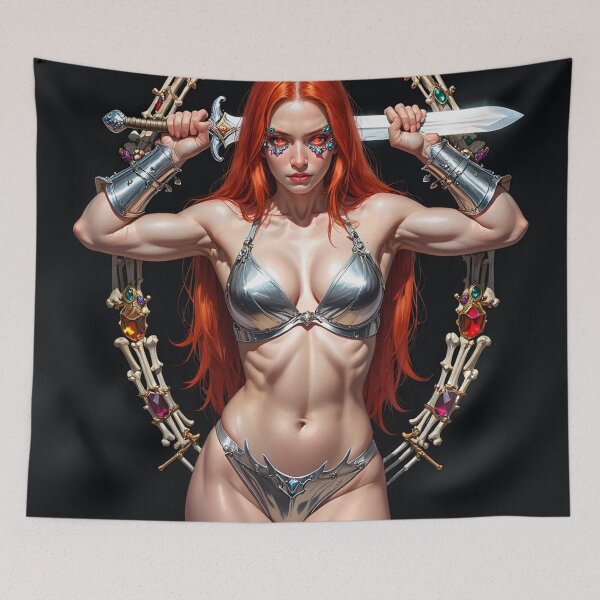 Item preview, Red Haired warrior woman fantasy art designed and sold by Vintage Designs +.