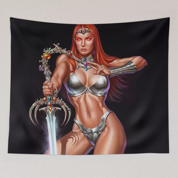 Item preview,  Red Haired warrior woman fantasy art designed and sold by Vintage Designs +.
