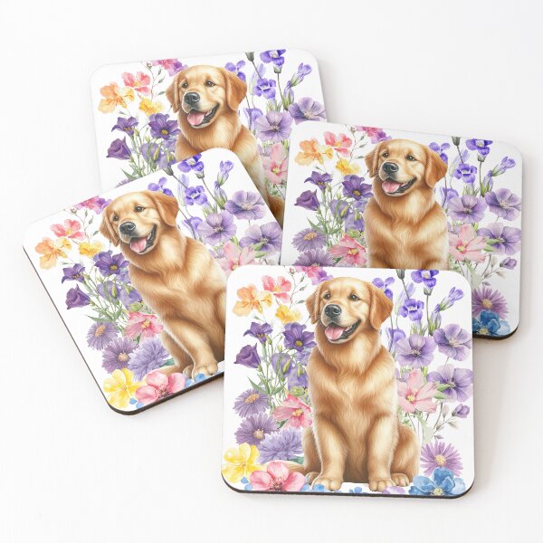 Item preview, Watercolor floral Golden Retriever designed and sold by HappyDogPark.
