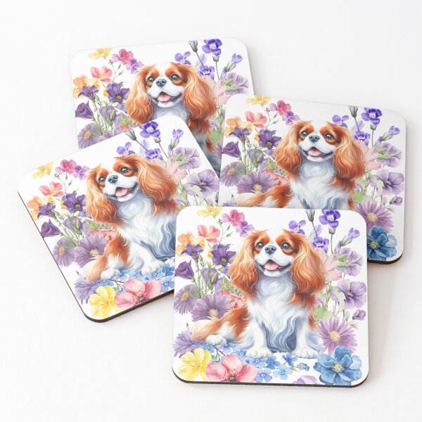 Item preview, Watercolor floral Cavalier King Charles Spaniel designed and sold by HappyDogPark.