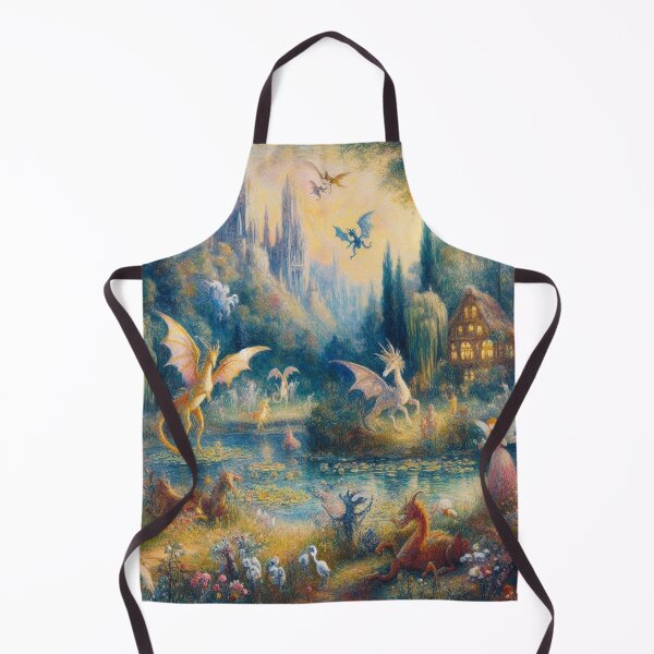 Artikelvorschau, Mystische Landschaft mit Fantasiewesen – Dreamlike scenery with dragons, fairies & a castle in Monet’s style entworfen und verkauft von FotoworldEdel.