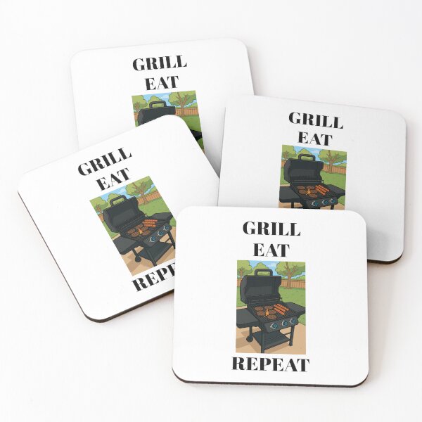 Aperçu de l'œuvre Dessin animé Grill Eat Repeat créée et vendue par moshmastermetalbbq.