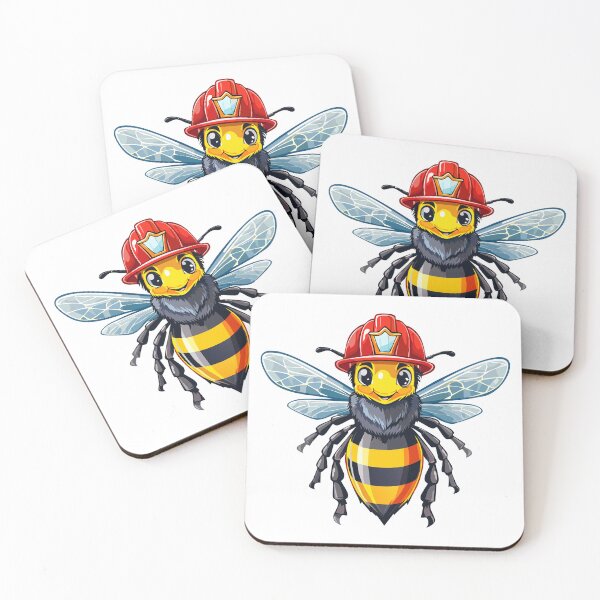 Item preview, European honey bee (Apis mellifera), Firefighter bee, Cute flying honeybee with fireman helmet, illustration character bug bee cartoon, with a fireman helmet designed and sold by Danler.