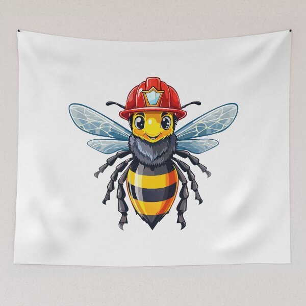 Item preview, European honey bee (Apis mellifera), Firefighter bee, Cute flying honeybee with fireman helmet, illustration character bug bee cartoon, with a fireman helmet designed and sold by Danler.
