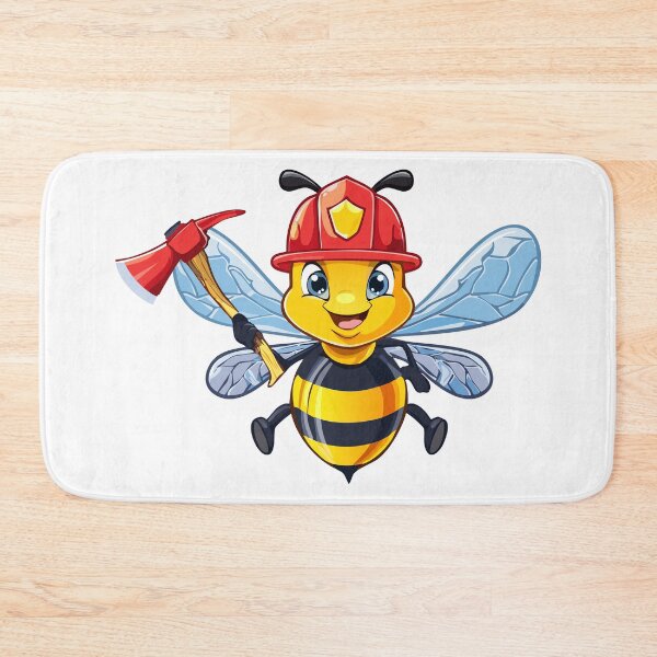 Item preview, European honey bee (Apis mellifera), Firefighter bee and an ax,  Cute flying honeybee with fireman helmet, illustration character bug bee cartoon, with a fireman helmet and axe in hand designed and sold by Danler.