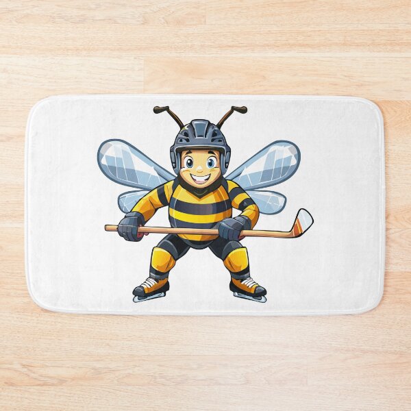 Item preview, European honey bee (Apis mellifera), cartoon cute happy bee hockey player playing sport, bee Ice hockey player skating and shooting the puck designed and sold by Danler.