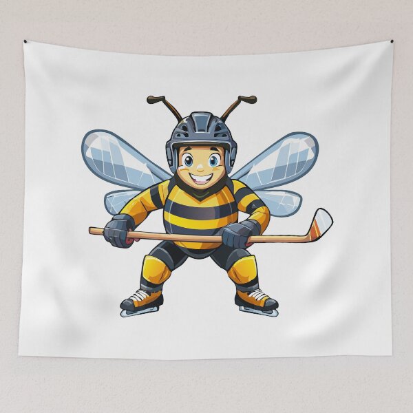 Item preview, European honey bee (Apis mellifera), cartoon cute happy bee hockey player playing sport, bee Ice hockey player skating and shooting the puck designed and sold by Danler.