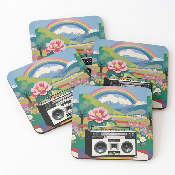 Item preview, Retro Boombox Radio With Rainbow And Mountain Landscape In The Background designed and sold by CarrollGene.
