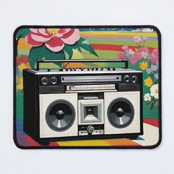 Item preview, Retro Boombox Radio With Rainbow And Mountain Landscape In The Background designed and sold by CarrollGene.