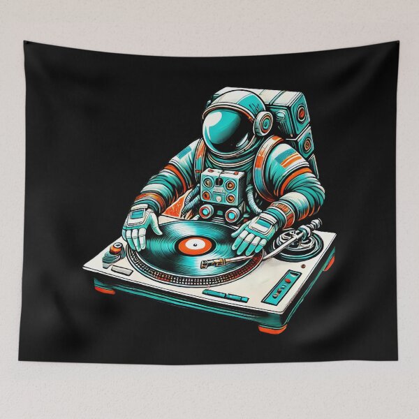 Item preview, Astronaut DJ Spinning Vinyl Outer Space Music Vibes Design designed and sold by DrawHandArt.