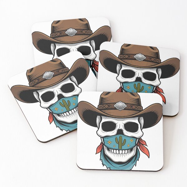 Item preview, Cowboy skull with a wide-brim hat, bandana mask, and cactus eyes, western cartoon sticker designed and sold by EnigmaVoid.