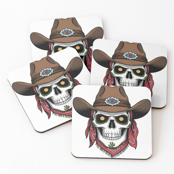 Item preview, Cowboy skull with a wide-brim hat, bandana mask, and cactus eyes, western cartoon sticker designed and sold by EnigmaVoid.