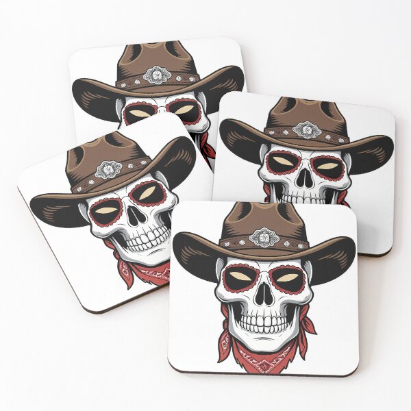 Item preview, Cowboy skull with a wide-brim hat, bandana mask, and cactus eyes, western cartoon sticker designed and sold by EnigmaVoid.