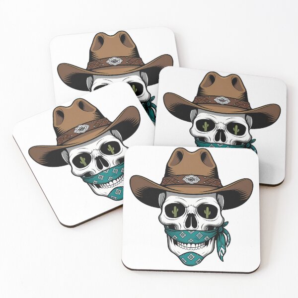 Item preview, Cowboy skull with a wide-brim hat, bandana mask, and cactus eyes, western cartoon sticker designed and sold by EnigmaVoid.