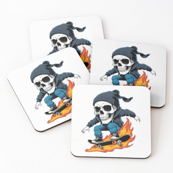 Item preview, Skater skull in beanie hat and hoodie, riding a skateboard with fire trails designed and sold by EnigmaVoid.