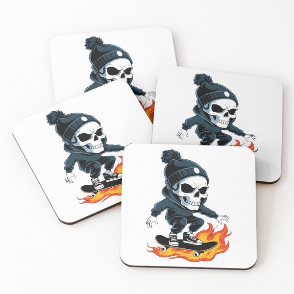 Item preview, Skater skull in beanie hat and hoodie, riding a skateboard with fire trails designed and sold by EnigmaVoid.