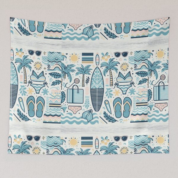 Item preview, Big Beach Pattern, surboard, bikini, palm tree, sun, sunglasses designed and sold by SaltySurfgirl.