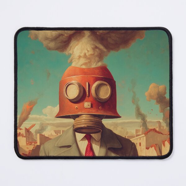 Item preview, Surreal Gas Mask Man with Mushroom Cloud Head designed and sold by Retrocranio.