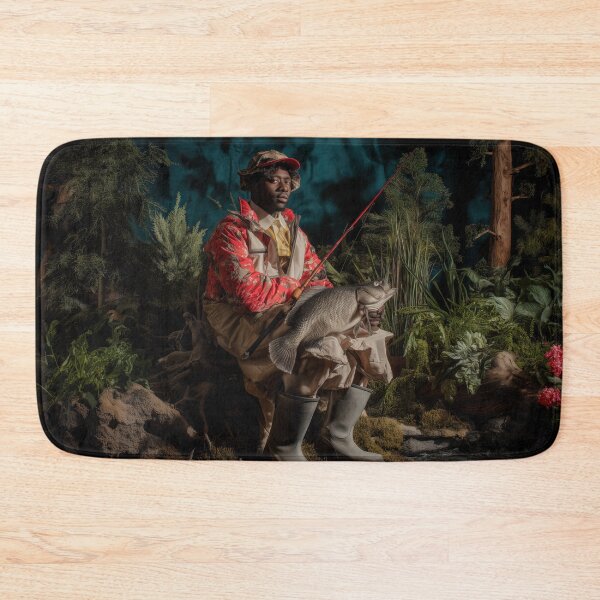 Item preview, Majestic Fisherman Holding Big Catch in Lush Forest Scene designed and sold by Retrocranio.