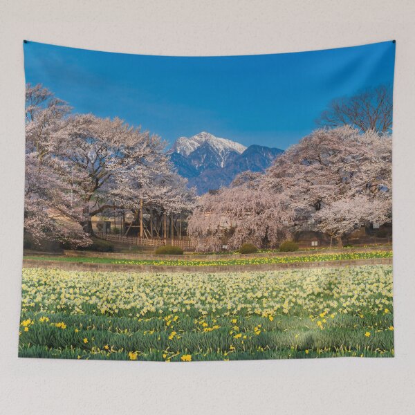 Item preview, Majestic Spring Blossom Landscape with Cherry Trees and Daffodil Fields in Rural Japan designed and sold by Pix4Japan.