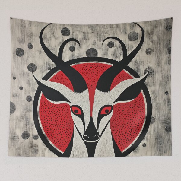 Item preview, A Tribal antelope portrait design with red, black and white radial composition. designed and sold by HEMRO.