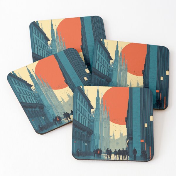 Item preview, Futuristic City of Milan Street Scene with Red Sun and Gothic Architecture designed and sold by Retrocranio.