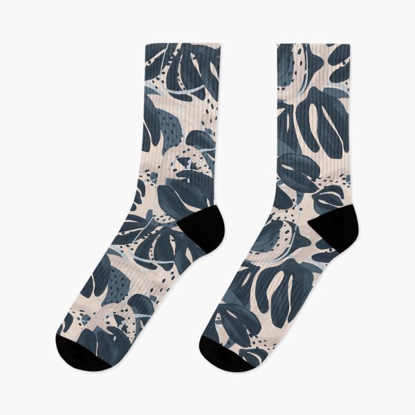 Item preview, Dusty Abstract Botanical in Sand, Pastel Blue and Dark Navy Blue designed and sold by gamboling.
