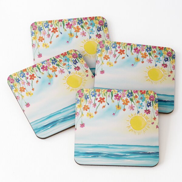 Item preview, Abstract Yellow Sun And Bright Flowers Over Ocean designed and sold by IrisAndIvy.