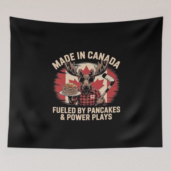 Item preview, Canadian Moose with Pancakes and Hockey Stick - Funny Canada Pride Art designed and sold by love3617.