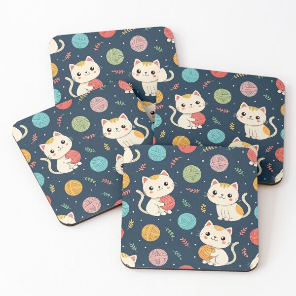 Item preview, Seamless Cute Cats Pattern – Playful Kittens with Yarn Balls  designed and sold by ArtiQreate.