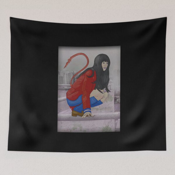 Item preview, Girl with a magic tail in a snowy urban landscape designed and sold by Joncasmiart.