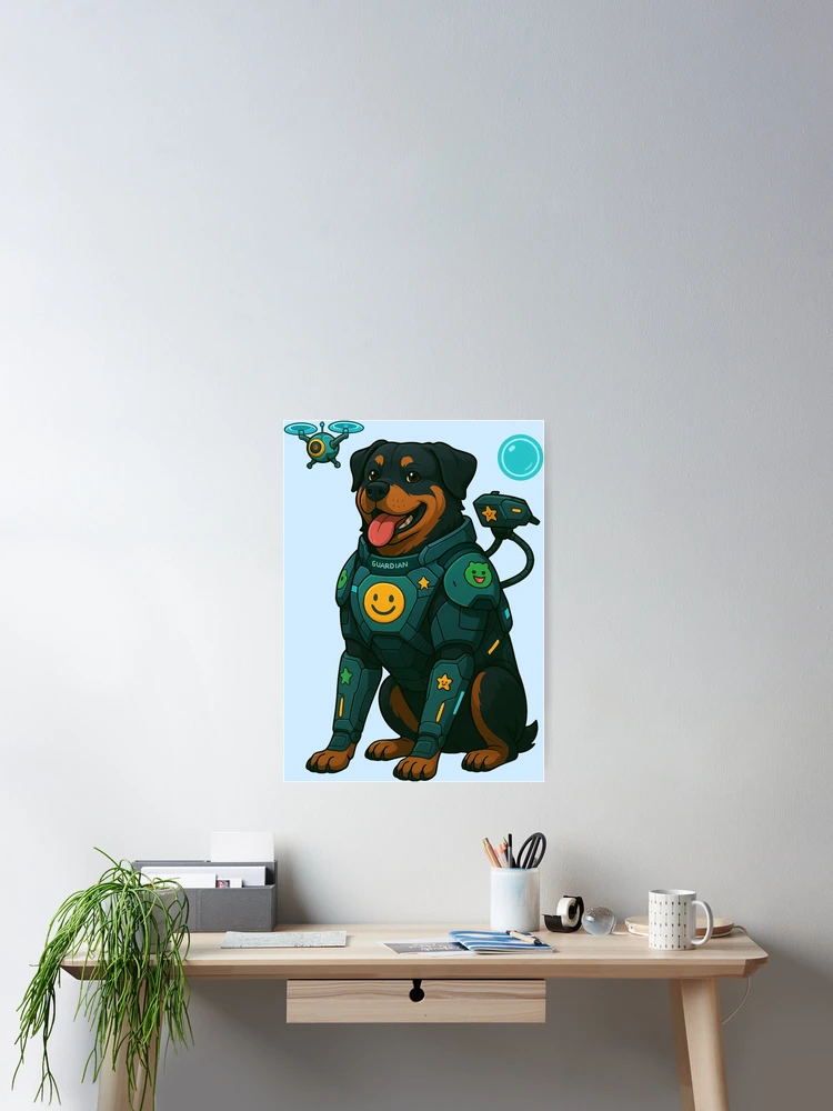 Thumbnail 2 of 3, Poster, Cyberpunk Guardian Dog – Rottweiler designed and sold by Patternicity.