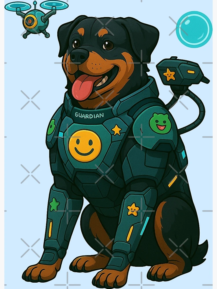 Thumbnail 3 of 3, Poster, Cyberpunk Guardian Dog – Rottweiler designed and sold by Patternicity.
