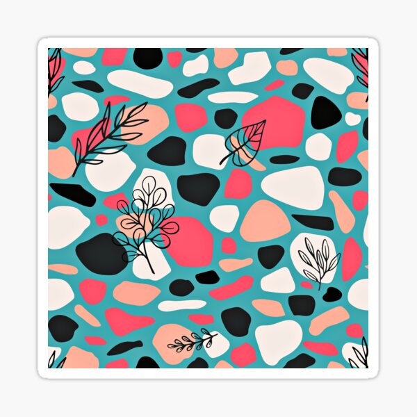 Artikel-Vorschau von Terrazzo-Muster mit Blättern in Aqua, Pink, Weiß, designt und verkauft von DEC02.