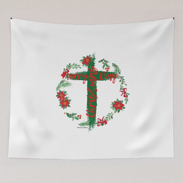 Item preview, Merry Christmas Wreath Merry Christmas Day Cross of Christ designed and sold by giddygoldfinch.