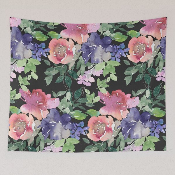 Item preview, Red-Magenta And Blue Floral Pattern On Black designed and sold by DEC02.