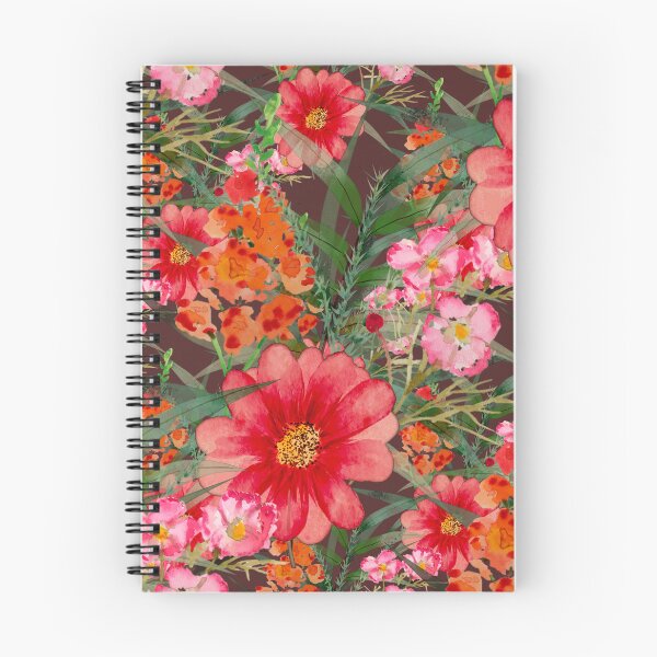 Aperçu de l'œuvre Motif floral tropical vibrant dans des tons rouges, roses et orange créée et vendue par Zilpa’s Prints.