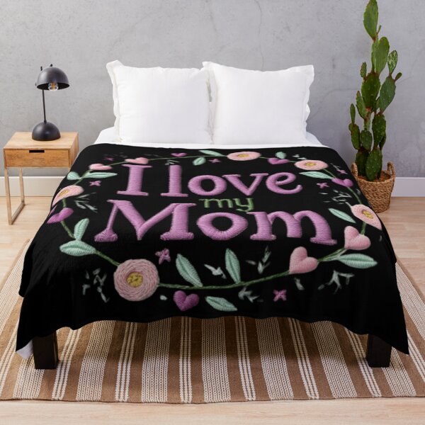 Item preview, I Love My Mom Floral Heart Embroidered Design designed and sold by ArtDesignTp.
