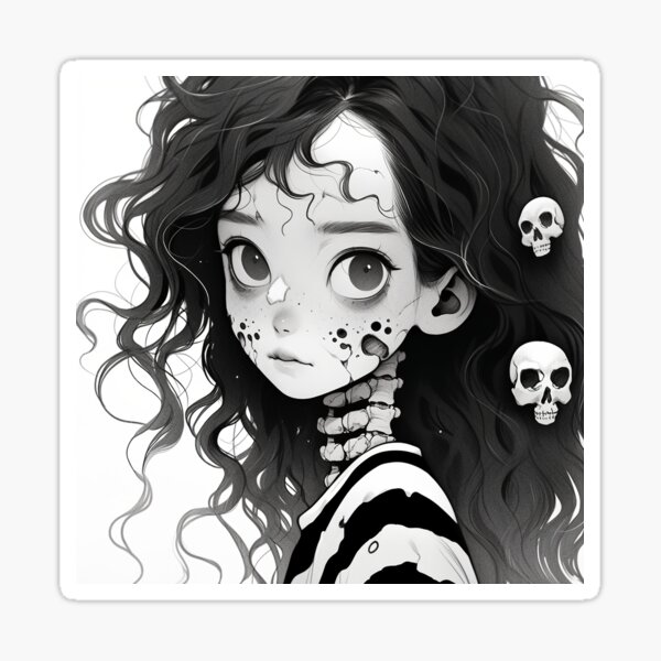 Item preview, Monochrome Eerie Bones Anime Girl designed and sold by bubblegoth.