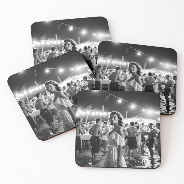 Item preview, old black&white pictures, vintage beach party at night designed and sold by PrintYourStyle.