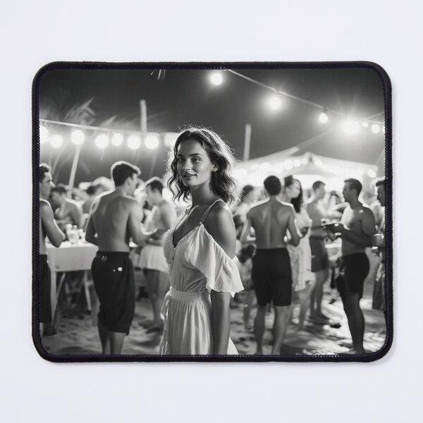 Item preview, old black&white pictures, vintage beach party at night designed and sold by PrintYourStyle.